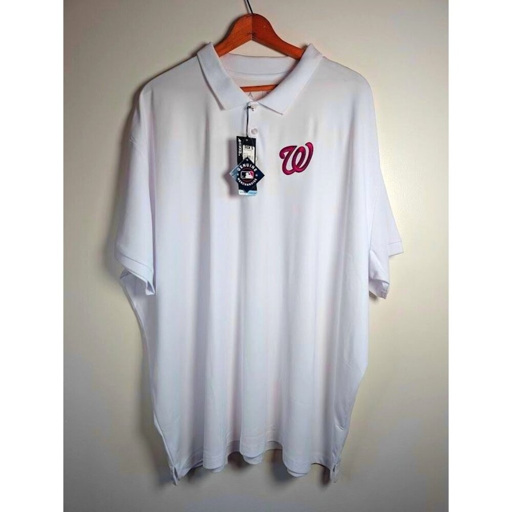 MLB Washington Nationals Polo Shirt Size 5XL White Antiqua Baseball‎ Casual  NEW